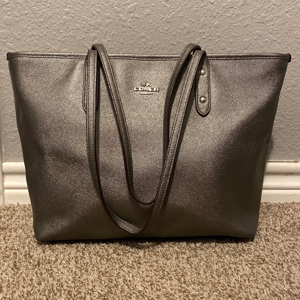 Metallic Silver Coach Purse